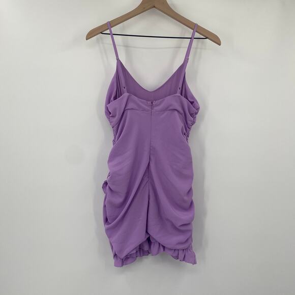 Hello Molly Mini Dress V Neck Ruffle Trim Bodycon Fitted Lilac Purple Womens 6 - Picture 6 of 11